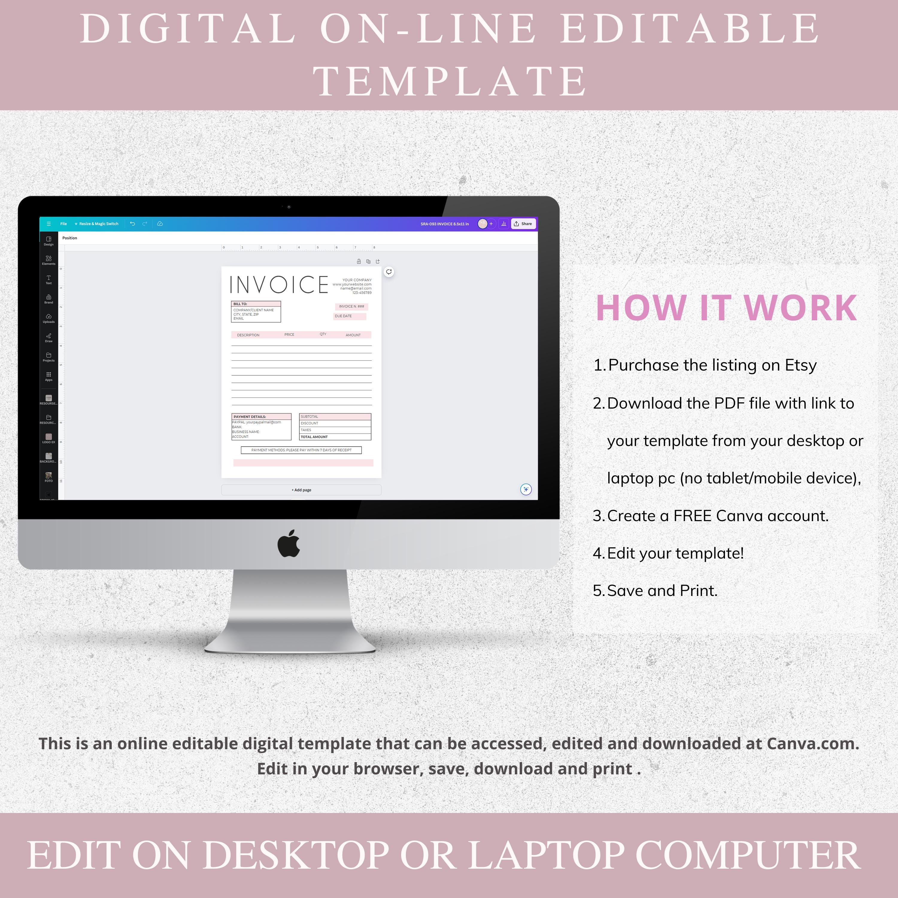 Editable Canva Invoice Template for Small Business | Bakery Custom ...