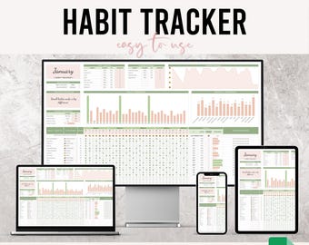 Hojas de cálculo de Google para el seguimiento de hábitos / Plantilla de hoja de cálculo para el seguimiento de hábitos diarios / Productividad, establecimiento de objetivos, gestión del tiempo y bienestar