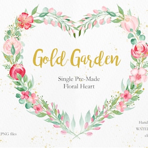 Clipart de coroa de coração de aquarela de folha floral, moldura de ouro geométrica cor de vinho, clipart de molduras de vegetação, convite de casamento, PNG instantâneo, BGD