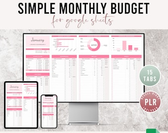 PLR Monthly Budget Spreadsheet | Google Sheets Budget Spreadsheet | PLR Budget Planner with Resell Rights | Finance Dashboard Money Tracker