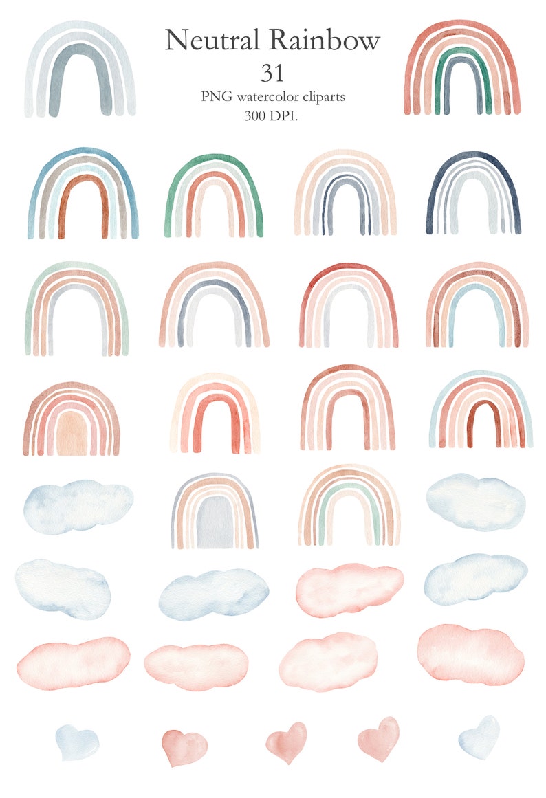 Watercolor Neutral Rainbow Clipart Hand Painted in Trendy Colors. Baby Shower, Birthday Party, Nursery Art Graphics. Digital Png Files. С001 image 2