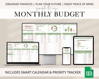Google Sheets Monthly Budget Template | Financial Planner, Expense Tracker, Bill Tracker, Budget by Paycheck, Savings Tracker, Download