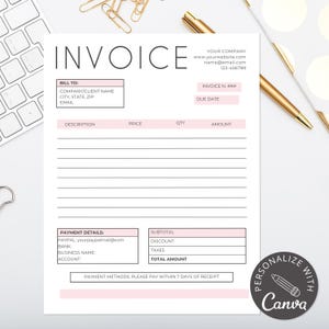 Editable Canva Invoice Template for Small Business | Bakery Custom ...