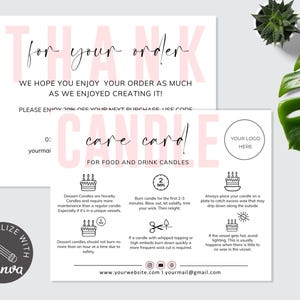 Editable Candle Care Card Template, Printable Candle Care Instructions, Editable Canva Template, Small Business Inserts, Candle Thank You