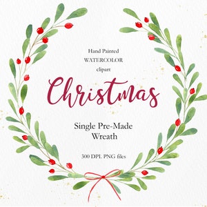 Clipart de guirlanda de Natal, guirlanda de Natal em aquarela, guirlanda de férias Png, quadro de feliz Natal e feliz ano novo, download instantâneo. CA010
