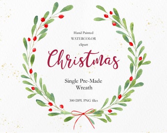 Christmas Wreath Clipart, Watercolor Christmas Garland, Holiday Wreath Png, Merry Christmas & Happy New Year Frame, Instant Download. CA010
