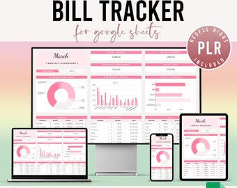 PLR Bill Tracker Google Sheets | Debt Payoff Tracker | Budget Spreadsheet Planner