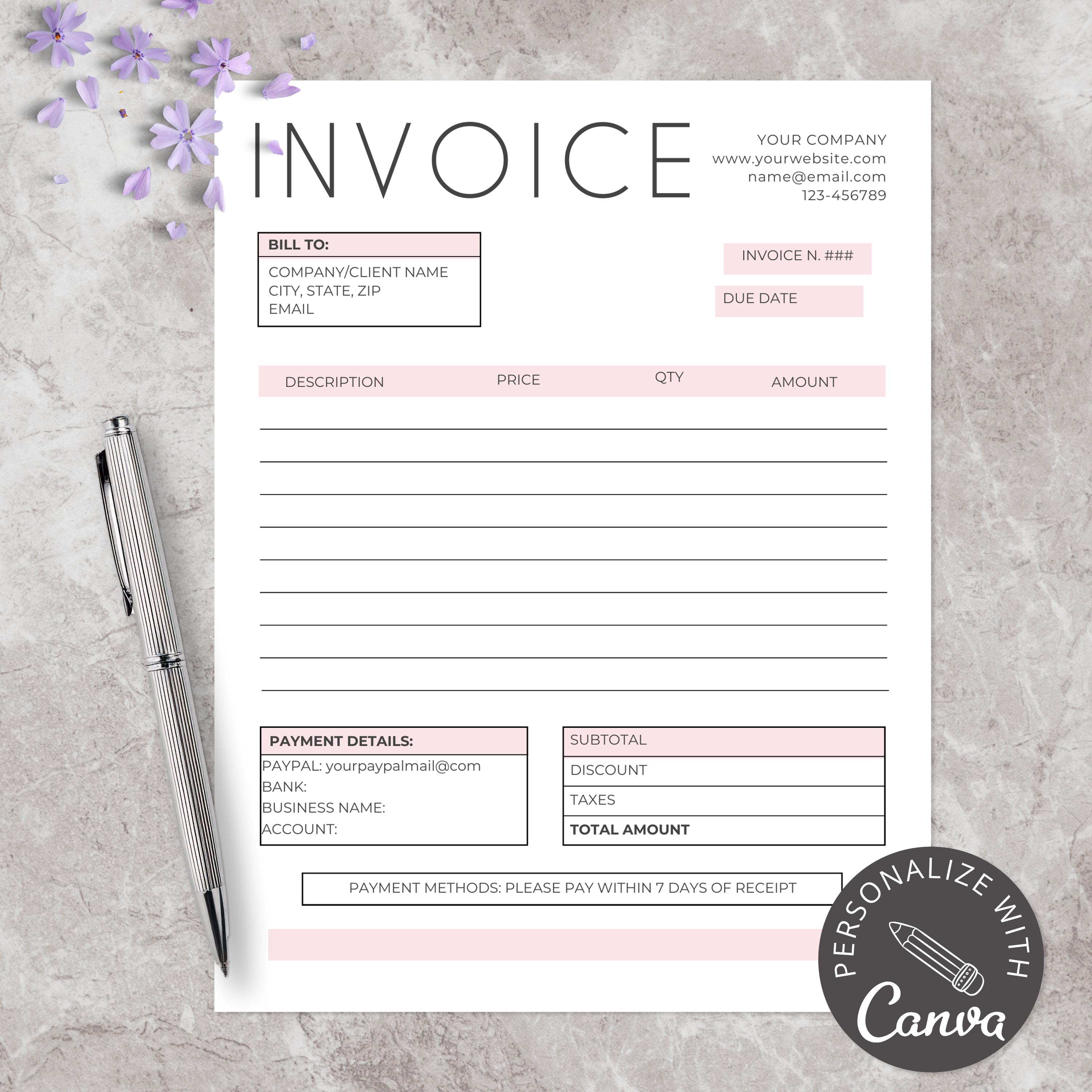 Editable Canva Invoice Template for Small Business | Bakery Custom ...