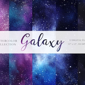 Galaxy Digital Paper, Aquarell Galaxy Wallpaper, Celestial Aquarell Himmel, 12 JPEG Sternennacht Digital Paper Pack,Instant Download.C037