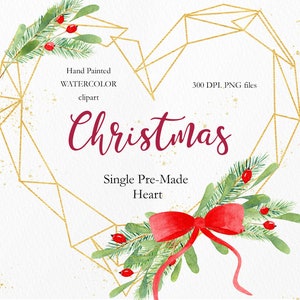 Watercolor Christmas Golden Frame, Merry Christmas Gold Frames, Christmas Wreath, Holiday Clipart, Christmas PNG, Instant Download. CA010