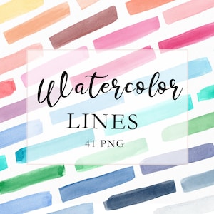水彩ライン クリップアート セット、カラフルなブラシ ストローク PNG、手描き水彩ロゴ & バナー グラフィック、デジタル ファイル、即時ダウンロード。C028