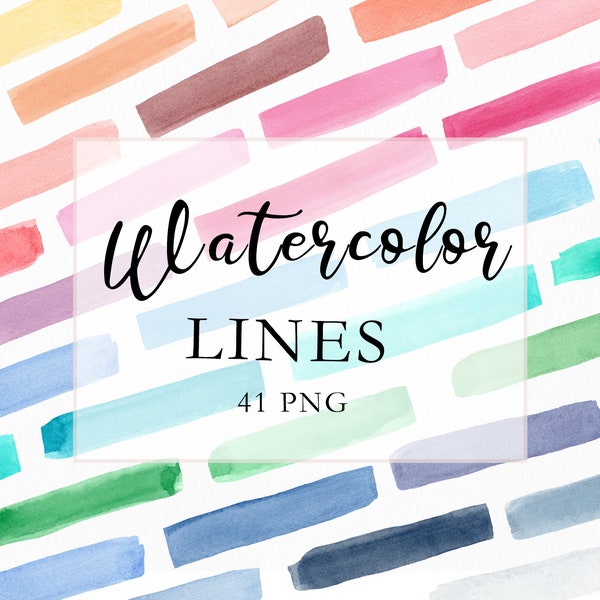 Watercolor Lines Clipart Set, Colorful Brush Stroke PNG, Hand Painted Watercolor Logo & Banner Graphics, Digital Files,Instant Download.C028