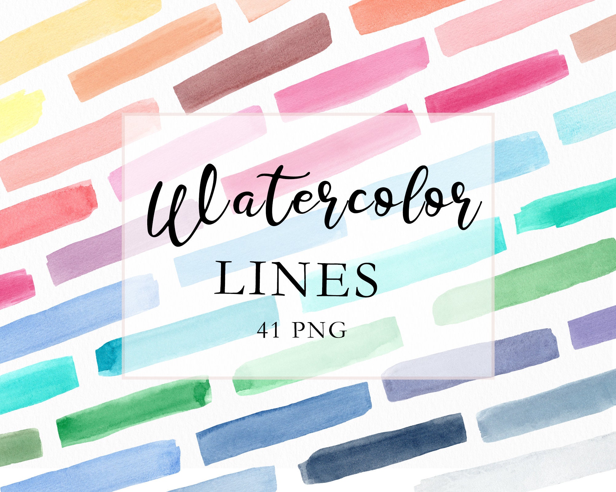 Watercolor Lines Clipart Set, Colorful Brush Stroke PNG, Hand Painted Watercolor Logo & Banner Graphics, Digital Files,Instant Download.C028