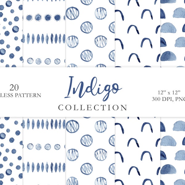 Indigo Abstract Seamless Pattern, Blue Digital Paper, Indigo Watercolor Paper Pack, Instant Download Scrapbook Paper, Modern Wallpaper. C039