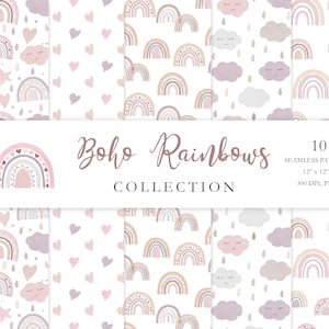 Papier numérique aquarelle arc-en-ciel Boho, Art mural de pépinière, fond arc-en-ciel, motif de tissu Boho, pack de papier scandinave 12x12. C030