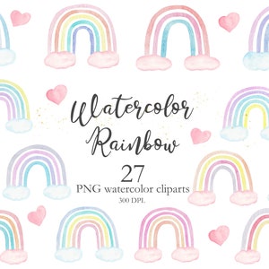 Watercolor Pastel Rainbow Clipart Hand Painted in Trendy Colors. Baby Shower, Birthday Party, Nursery Art Graphics. Digital Png Files. C002 image 1