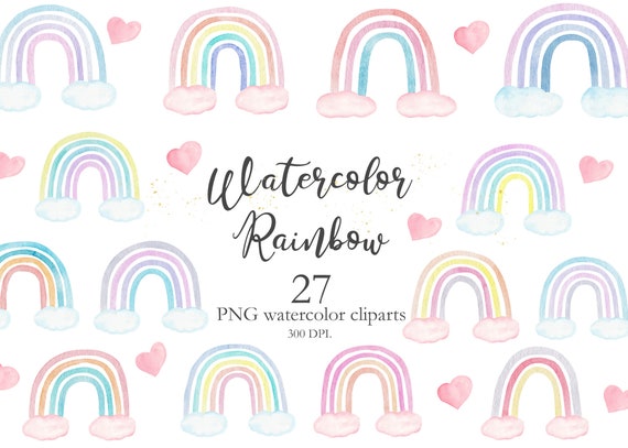 Watercolor Pastel Rainbow Clipart Hand Painted in Trendy | Etsy