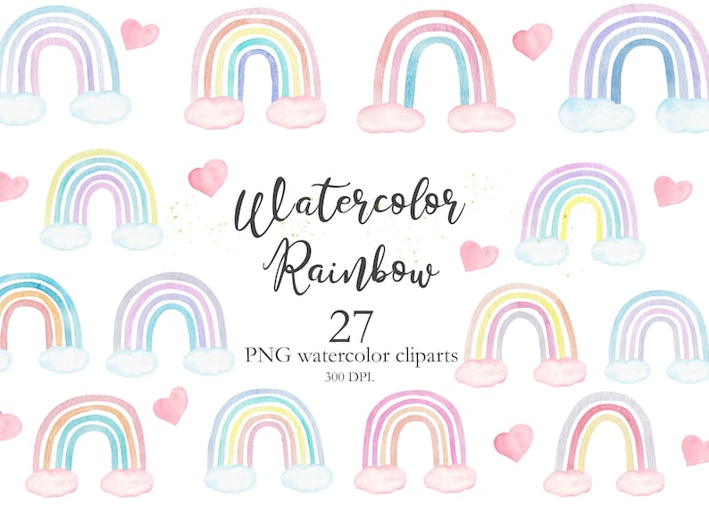 Watercolor Pastel Rainbow Clipart Hand Painted in Trendy Colors. Baby Shower, Birthday Party, Nursery Art Graphics. Digital Png Files. C002 image 1