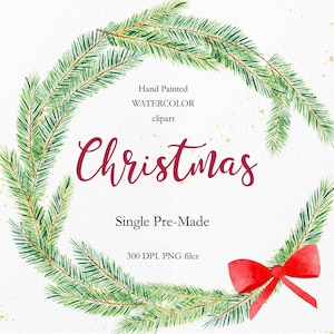 Clipart dell'acquerello della ghirlanda di verde natalizio, PNG della ghirlanda natalizia, clipart di Natale, grafica natalizia della ghirlanda invernale. CA010