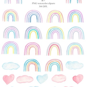 Watercolor Pastel Rainbow Clipart Hand Painted in Trendy Colors. Baby Shower, Birthday Party, Nursery Art Graphics. Digital Png Files. C002 image 2