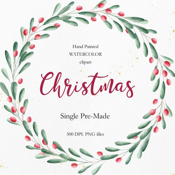 Christmas Wreath Watercolor Clipart, Holiday Wreath Christmas PNG, Christmas Clipart Winter Wreath, Watercolor Wreath Holiday Clipart. C022