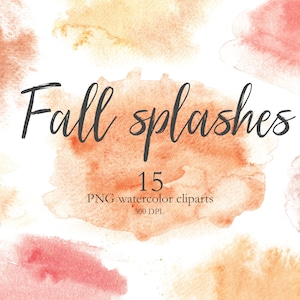 Fall Watercolor Splashes, Fall Clipart, Watercolor Brush Strokes,  Fall PNG Abstract Background, Watercolor Logo Fall Graphics. C014