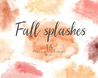 Fall Watercolor Splashes, Fall Clipart, Watercolor Brush Strokes,  Fall PNG Abstract Background, Watercolor Logo Fall Graphics. C014