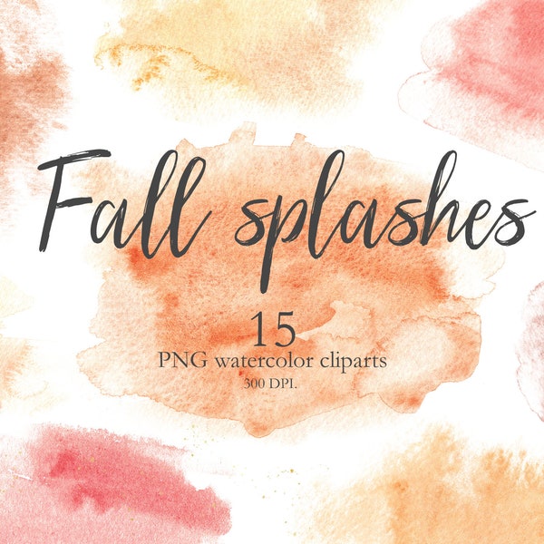 Fall Watercolor Splashes, Fall Clipart, Watercolor Brush Strokes,  Fall PNG Abstract Background, Watercolor Logo Fall Graphics. C014