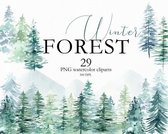 Winter Forest Watercolor Clipart Christmas Pine Trees Clip Etsy Winter Forest Watercolor Clipart Christmas Pine Trees Clip Etsy