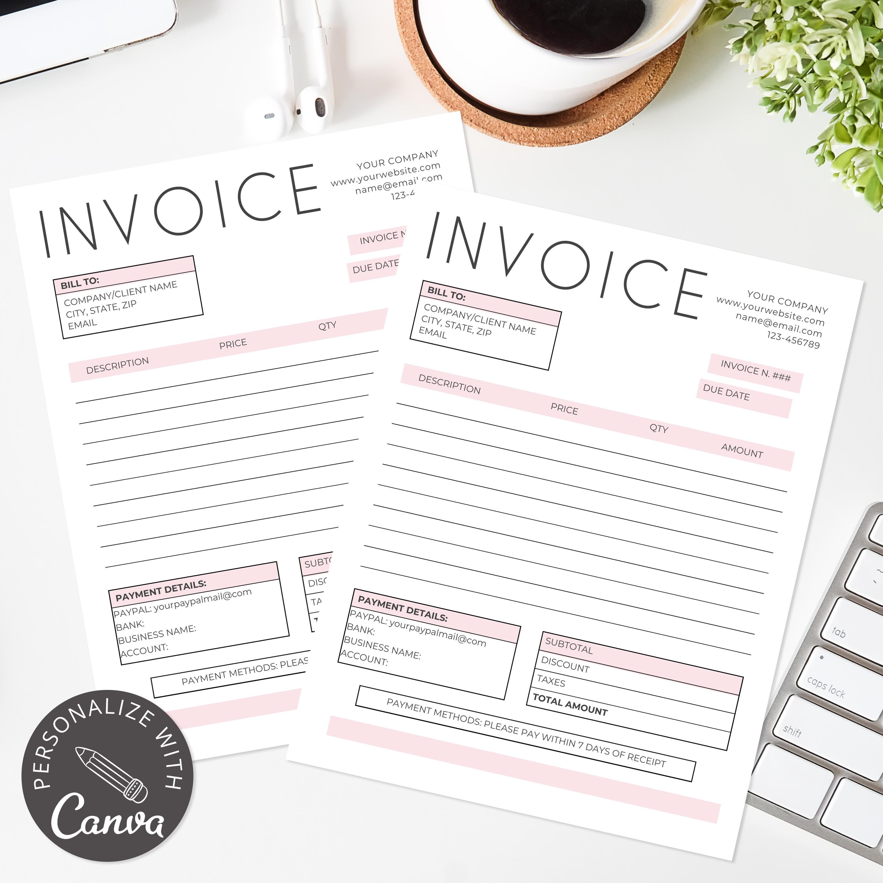 Editable Canva Invoice Template for Small Business | Bakery Custom ...