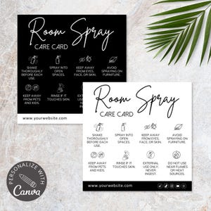 Room Spray Care Card Template | Editable Canva Guide for Air Freshener, Linen Spray, Room Scent Labels, Care Instructions, Thank You Cards