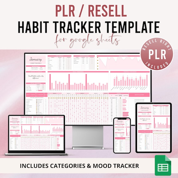 PLR Habit Tracker Google Sheets | PLR Daily Habit Tracker Spreadsheet Template | Goal Setting, PLR Habit Tracker with Resell Rights