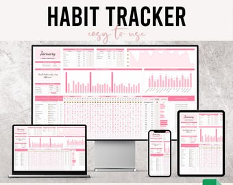Hojas de cálculo de Google para el seguimiento de hábitos / Plantilla de hoja de cálculo para el seguimiento de hábitos diarios / Productividad, establecimiento de objetivos, gestión del tiempo y bienestar