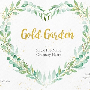 Verdure feuille aquarelle coeur couronne Clipart, verdure géométrique or cadre, verdure cadres Clip Art, faire-part de mariage, PNG instantané, BGD