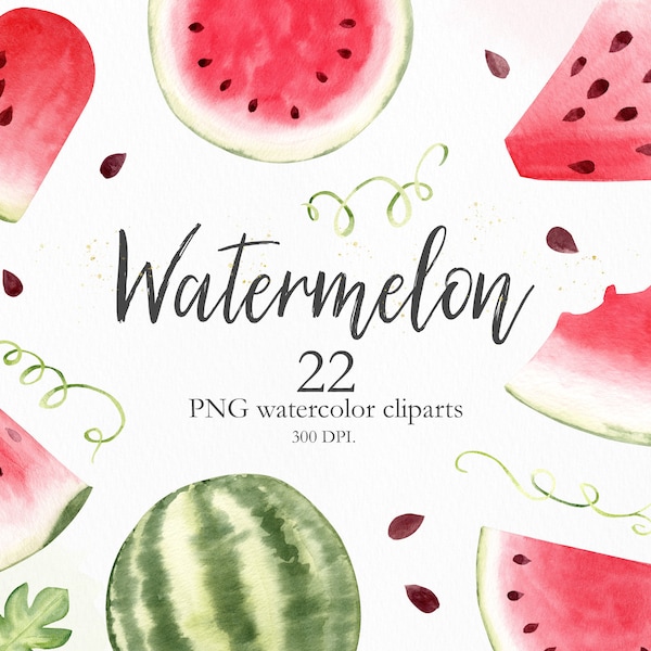 Watercolor Watermelon Clipart, Watermelon Slices & Popsicle Clip Art, Summer Food Illustration, Birthday Pool Party Printable Graphics, C012