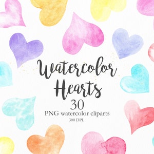 Cuore Acquerello Clipart. Rainbow Wedding Clip Art Illustration, Valentines Hand Painted Love Graphics, Scrapbook, Digital Instant Download.