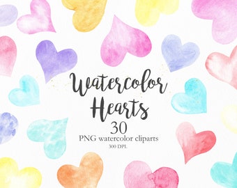 Heart Watercolor Clipart. Rainbow Wedding Clip Art Illustration, Valentines Hand Painted Love Graphics, Scrapbook, Digital Instant Download.