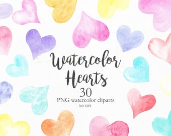 Clipart de acuarela de corazón. Rainbow Wedding Clip Art Illustration, Valentines Hand Painted Love Graphics, Scrapbook, Digital Instant Download.