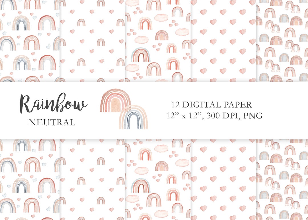 Watercolor Neutral Rainbow Digital Paper, Boho Baby Graphic Pattern ...