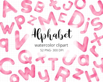 Watercolor Aphabet Clipart, Watercolor Letters, Hand Drawn Aphabet Stickers, Elementary School Clipart PNG, Kids Clipart, Cute Letters.