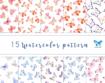 Watercolor Butterfly Seamless Patterns . Digital Paper, butterfly clipart, greeting cards, planner, scrapbooking, crafts, planner sticker