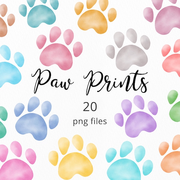 Paw Print Aquarel Clipart, Paw Prints Clip Art Set, Dog Paw Print PNG, Puppy Paw Print Fabric Png Bestanden, Instant Download. C036