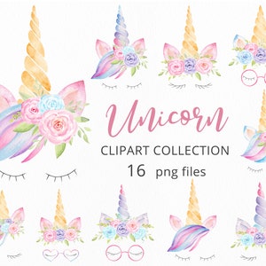 Unicorn Clipart, Unicorn Birthday Watercolor Clipart, Unicorn PNG Cute Clipart, Watercolor Unicorn Fairy Clipart, Baby Shower Clipart. C035