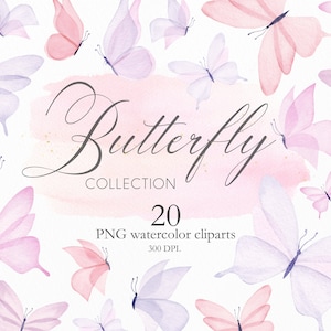 Clipart farfalla dell'acquerello, ClipArt di primavera farfalle rosa dipinte a mano, file PNG digitali per Baby Shower & Wedding Graphics. C005