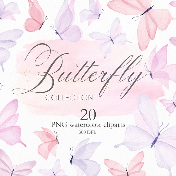 Aquarell Schmetterling Clipart, handbemalt rosa Schmetterlinge Frühling Clip Art, digitale PNG-Dateien für Baby-Dusche & Hochzeit Grafiken. C005