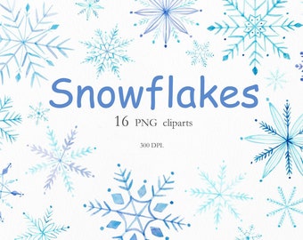 Clipart acquerello PNG fiocco di neve, Clipart natalizia fiocco di neve, Clipart bianca neve download istantaneo, decorazione fiocco di neve acquerello. C024
