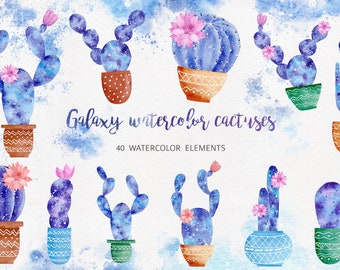 Watercolor Cactus Clipart Set, Hand Painted Botanical Clipa Art, Cute Plant Clipart, Planner Stiker, Instant Download