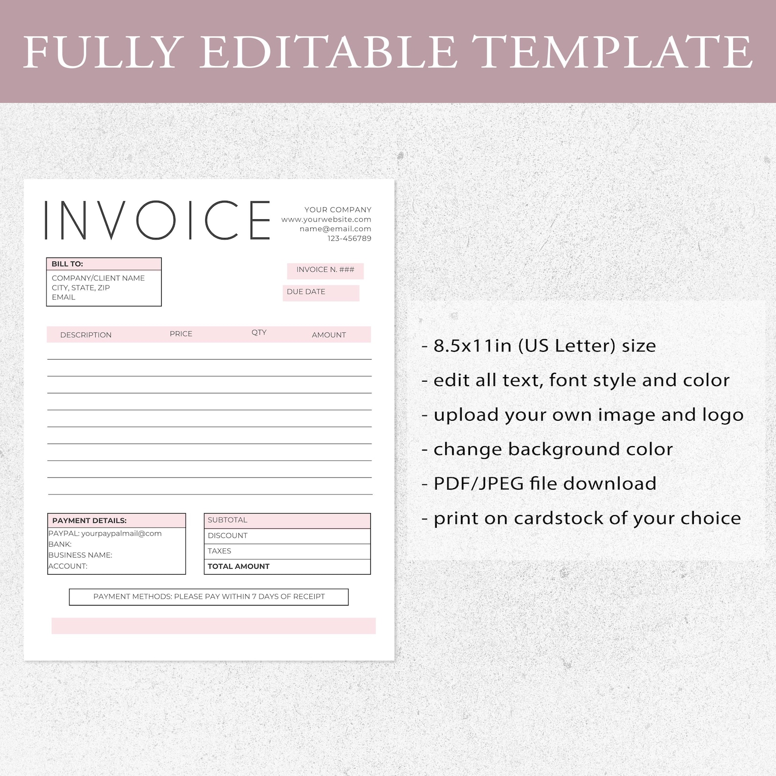 Editable Canva Invoice Template for Small Business | Bakery Custom ...