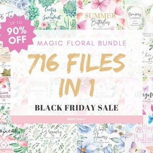 Watercolor Floral Clipart Bundle, Graphic Bundle. Baby Shower Clip Art Invitation, Wedding Invitation, Planer Png. C016