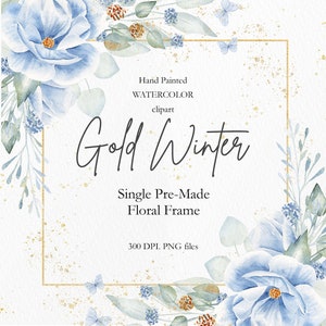Aquarell Blumenrahmen, Blaue Blume & Grün Geometrische Kranz Clipart für Hochzeitseinladung, Braut- und Babyparty, Geburtstag. WBF